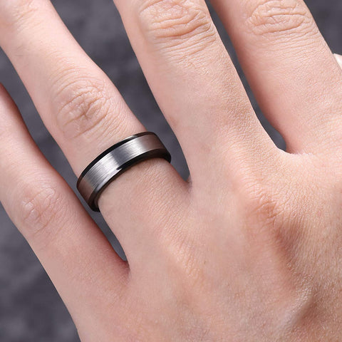 TRUMIUM 6mm Tungsten Wedding Band Matte Brushed Black/Silver Flat Classic Engagement Ring for Men Women Comfort Fit Size 4-15