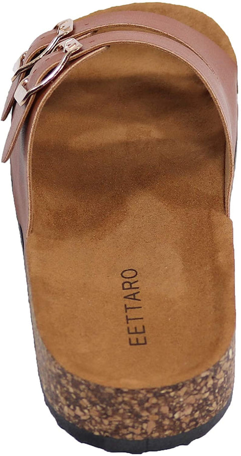 EETTARO Women's Casual Cork Footbed Slide Sandals Ladies 2-Strap Adjustable Buckle Beach Slippers Slip-on Platform Shoes