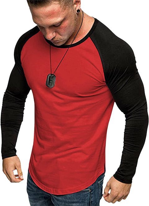 Men's 2 Packs Baseball Raglan Shirts Long Sleeve Gym Muscle Workout T Shirts