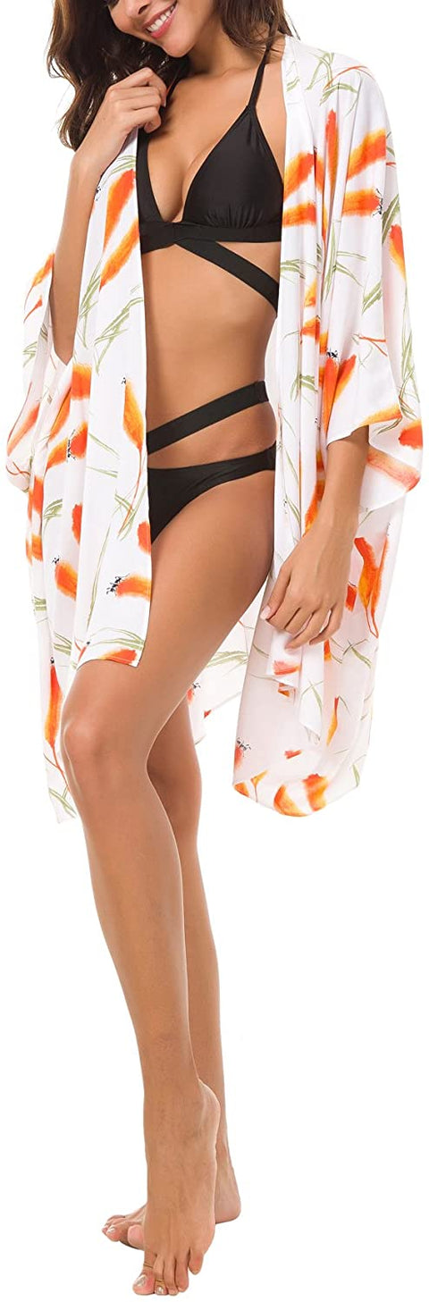 Women's Floral Swimsuit Cover Up Kimono Cardigan Beachwear