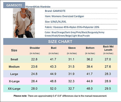 GAMISOTE Womens Cardigan Sweaters Chunky Oversized V Neck Long Knitted Button Down Outerwear
