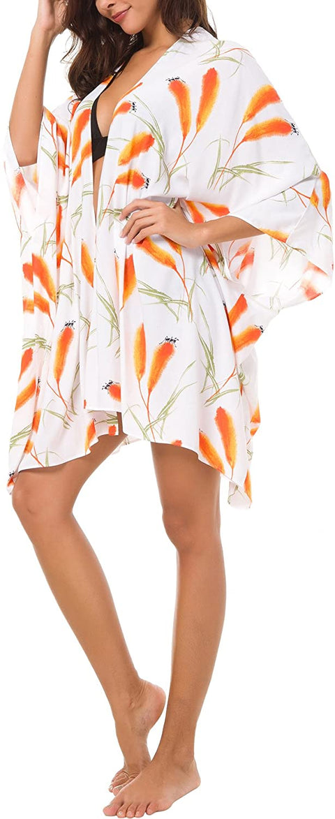 Women's Floral Swimsuit Cover Up Kimono Cardigan Beachwear