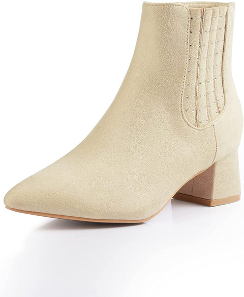Heel The World Women's Ankle Boots Pointed Toe Low Block Heel Booties with Rhinestones