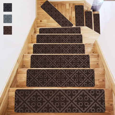 Fungzou Stair Treads Carpet Non-Slip 8”x 30”Indoor Set of 15 Pack, Stair Rugs Runner for Wooden Steps Anti Slip Tape Moving Stair (Brown)