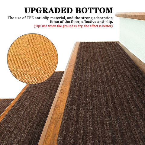 Fungzou Stair Treads Non-Slip Carpet Rugs Set 15PCS, Safety for Kids Elders and Dogs with Reusable Machine Washable Anti Slip Base Rug (Black Grey)