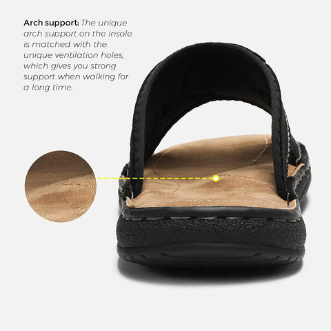 Men's Leather Sandals Arch Support Flip Flop Outdoor Retro Fisherman Sandals for Men