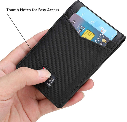 Slim Minimalist Front Pocket Wallet with Money Clip for Men, Genuine Leather RFID Blocking
