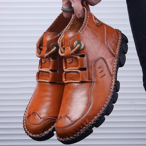 Mens British Boots Ankle Length Leather Motorcycle Boots Zipper or Lace-Up