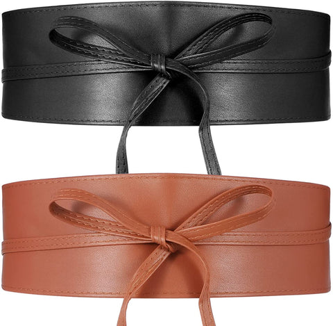 Womens Waist Belts For Dress Wide Leather Cinch Belt Lace Up Wrap Around Obi Bowknot Waistband
