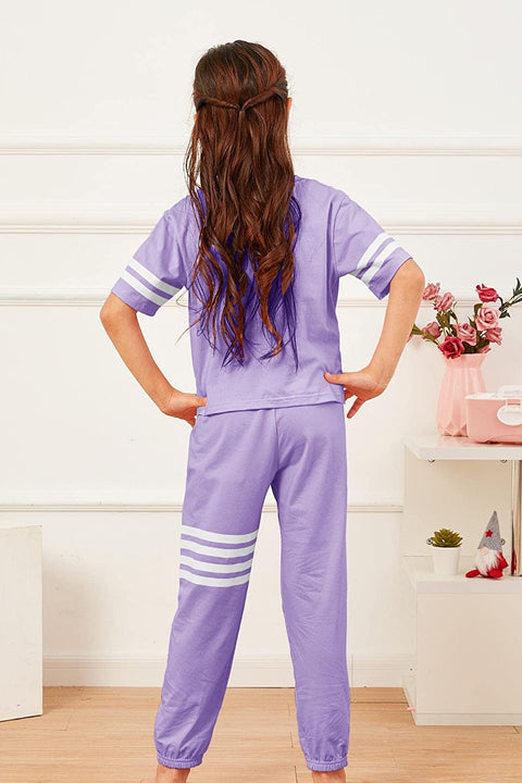 Kids Girls 2 Piece Outfit Sets Striped Crop Tops And Sweatpants Athletic Summer Tracksuit
