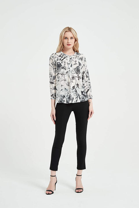 Womens Round Neck 3/4 Sleeves Print Tunic Shirt Blouse Tops