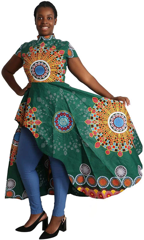 XIAOHUAGUA African Print Skirts Short Sleeves Asymmetric Women's Dress Dashiki Print Clothing