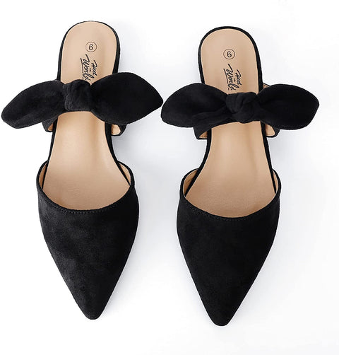 Heel The World Women's Mules Pointed Toe Flat Shoes with Bow