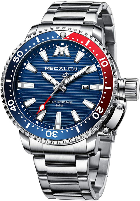 MEGALITH Mens Watches with Stainless Steel Waterproof Analog Quartz Fashion Business Luminous Metal Watch for Men, Auto Date