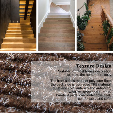 Fungzou Stair Treads Non-Slip Carpet Rugs Set 15PCS, Safety for Kids Elders and Dogs with Reusable Machine Washable Anti Slip Base Rug (Black Grey)