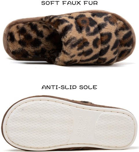 katliu Women's Fluff Slippers with Elastic Strap Fuzzy House Indoor Slippers Cozy Bedroom Slide Slippers New Leopard 260