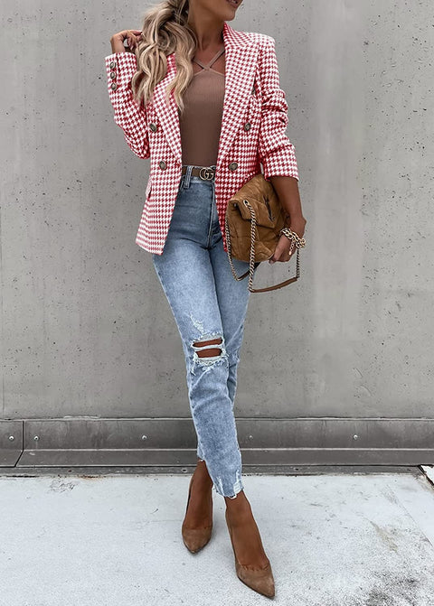 GAMISOTE Womens Casual Blazer Plaid Slim Fit Lapel Work Office Outerwear Jacket Suit