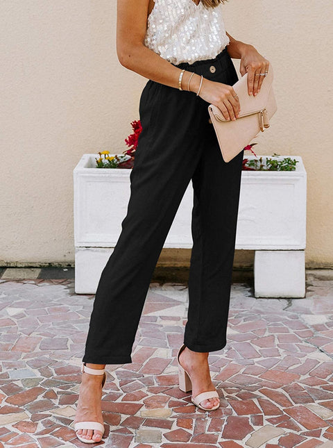 Pants for Women Summer Elastic High Waisted Pants Dress Pants Work Pants Paper Bag Pants with Pockets Black Medium