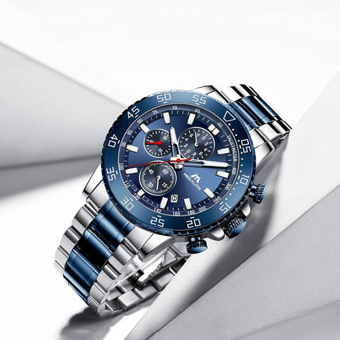 MEGALITH Mens Chronograph Watches Stainless Steel Man Waterproof Watch Luminous Gent Wristwatches for Men Fashion Business Classic Analog Quartz Date Watches
