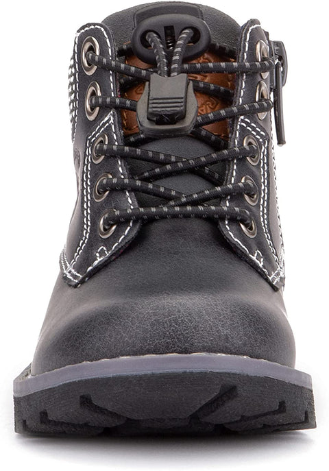 X RAY Footwear Preston Boy’s Fashion Classic Combat Leather Mid-Top Velcro Boots, Plain Toe, Thermoplastic rubber Outsole