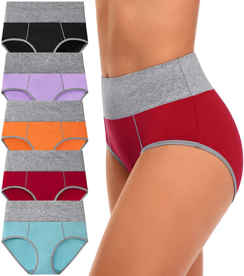High Waisted Underwear for Women Cotton No Muffin Top Full Coverage Briefs Soft Stretch Ladies Panties 5 Pack