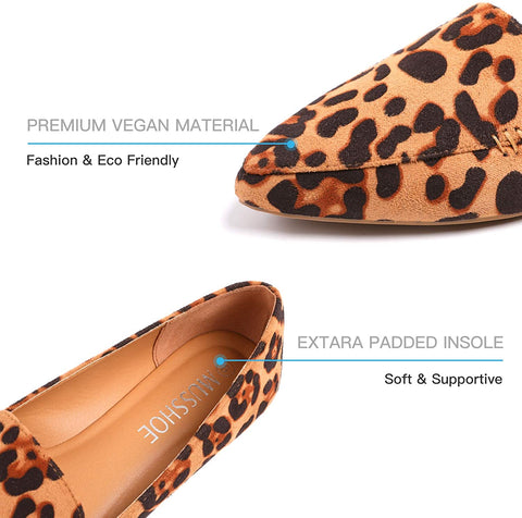 MUSSHOE Womens Flats Pointy Toe Ballet Flats Lightweight Slip On Ballet Shoes for Women,Leopard 10