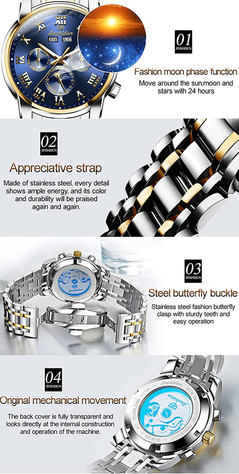 Gold Mens Mechanical  Stainless Steel  Luxury Watch