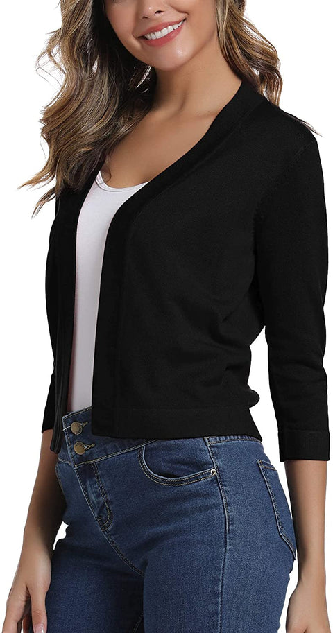 Urban CoCo Women's 3/4 Sleeve Cropped Cardigan Sweater Elegant Shrugs for Women