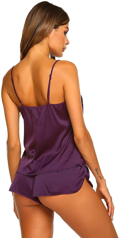 Sexy Women Satin Sleepwear  2 Piece