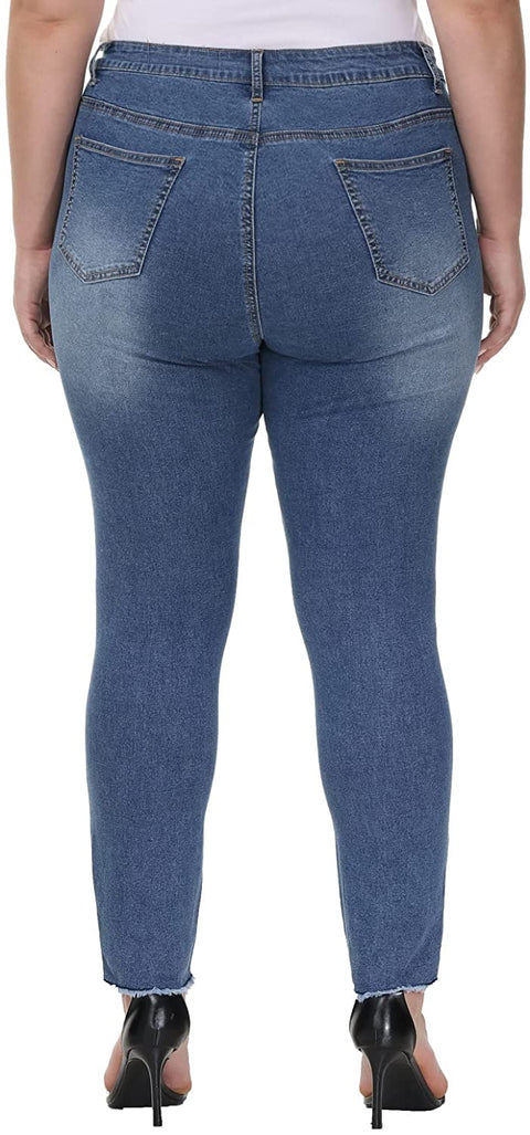 Womens Plus Size Jeans Stretch High Waisted Ripped Skinny Jeans Casual Distressed Jeggings with Pockets
