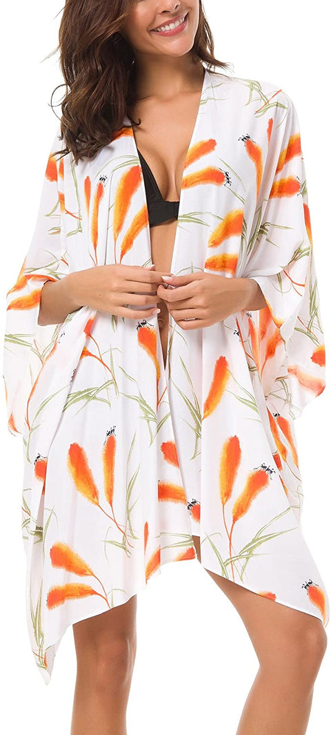 Women's Floral Swimsuit Cover Up Kimono Cardigan Beachwear