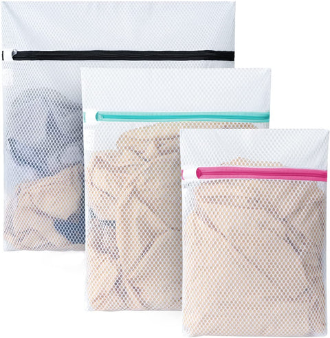 BAGAIL Set of 3 Honeycomb Mesh Laundry Bags for Blouse,Hosiery,Stocking,Underwear, Lingerie with Zipper Lock,Premium Laundry Bags for Travel Storage Organization(3 Set)