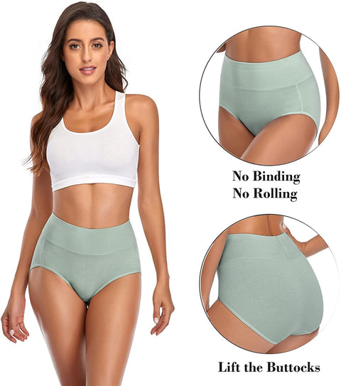 Women's Underwear,High Waist Cotton Full Coverage Panties Soft Stretch Briefs No Muffin Top Ladies Panties