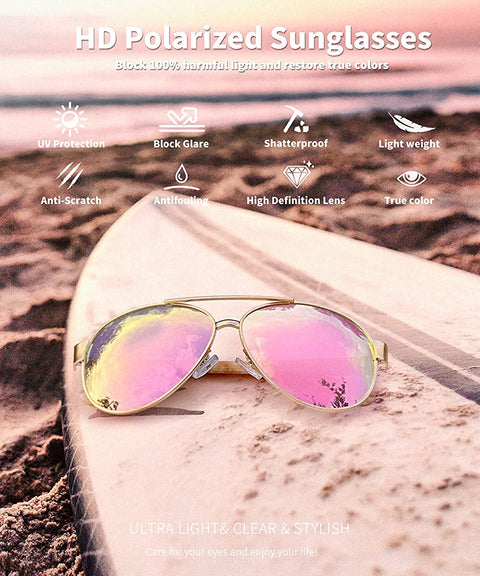 AWGSEE Aviator Sunglasses For Women Polarized UV Protection Sun glasses Mirrored Lens
