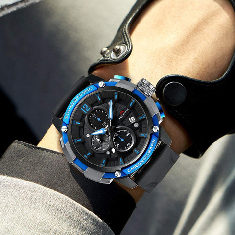 MEGALITH Men's Watch 50mm Rubber Chronograph Waterproof Large Face Watch Silicone Military Sport Analog Heavy Duty Watches for Men Luminous Multifunctional Cool Designer Gents Wrist Watches