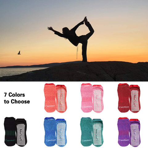 Non Slip Yoga Socks Women 3 Pairs Cushioned Sole Grip Socks for Pilates, Barre