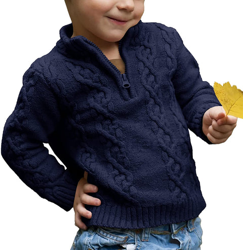 Flmcoc Toddler Boys Knit Sweater Kids Pullover Cable Long Sleeve Zipper Sweater Winter Outfit for Baby Boy Girls