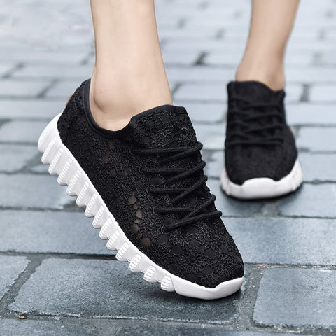 konhill Women's Hollow Out Lace-up Flat Sneakers Lightweight Walking Casual Shoes