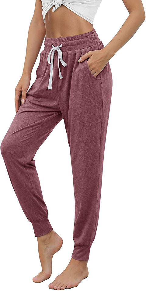 Yoga Pants with Pockets for Women Drawstring High Waisted Pants Loose Workout Joggers Pants Mauve Small