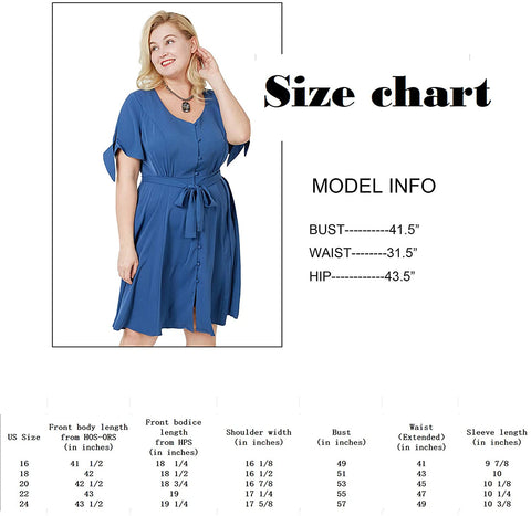 Carrotomato Women's Plus Size V-Neck Dress Ruffled Button Front Opening Swinging Flared Casual Dress Belt
