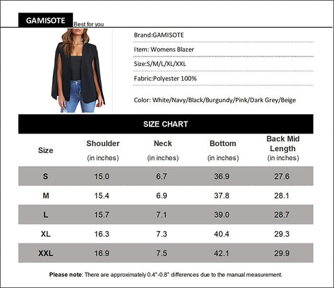 GAMISOTE Womens Cape Blazer Split Sleeve Open Front Casual Jacket Coat Workwear