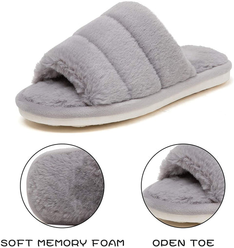 katliu Women's Fluff Slippers with Elastic Strap Fuzzy House Indoor Slippers Cozy Bedroom Slide Slippers New Grey 270