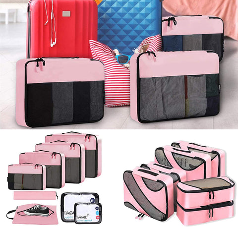 Bagail Set of 14 Pink Packing Cubes for storing your travel items and daily necessities.