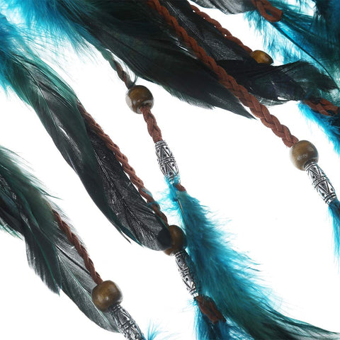 Boho Headdress Feather Headband Accessories - AWAYTR Feather Elastic Gypsy Festival Headband Indian Fancy Headpieces 1970s (Blue)