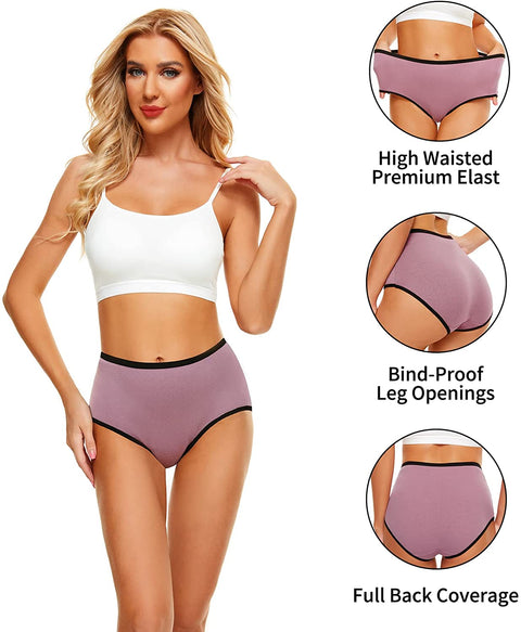 Women's Cotton Underwear High Waisted Ladies No Muffin Top Full Coverage Briefs Stretch Panties for Fall Winter