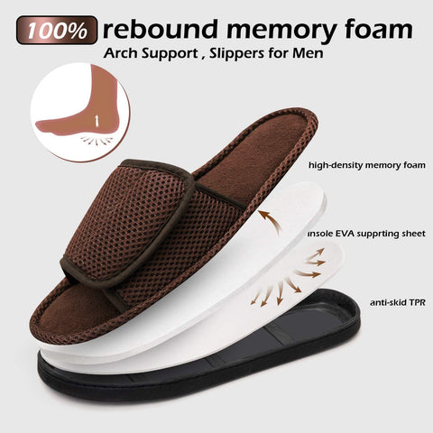 mysoft Mens Summer Slippers Indoor Outdoor Adjustable Slide Open Toe Slippers with Memory Foam, Breathable and Comfortable
