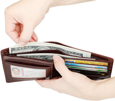 Wallet for Men-Genuine Leather RFID Blocking Bifold Stylish Wallet With 2 ID Window