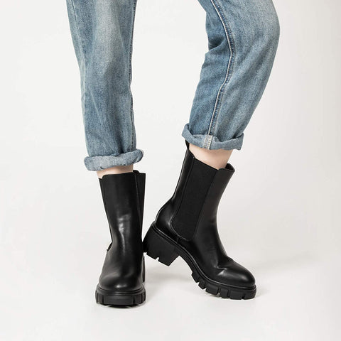 mysoft Women's Chelsea Boots Round Toe Chunky Platform Fashion Ankle Boots