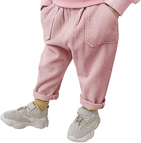 Yasiter Toddler Kids Cute Casual Pants Baby Boys Girls Corduroy Elastic Waist Basic Trousers with Pockets