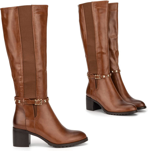 Torgeis Women's Destiny Fashion, Casual Faux Leather, Buckle Zipper Mid-Calf Boot, Round Toe, Rubber Outsole
